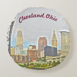 Almofada Redonda Cleveland, Ohio River Skyline Round Travesseiro