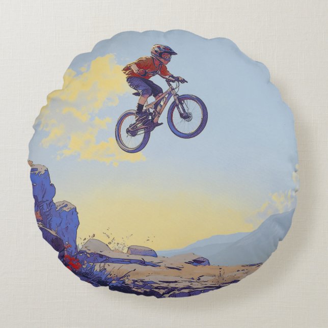 Almofada Redonda Cliff Jumping BMXer- Design do Cavaleiro BMX (Frente)