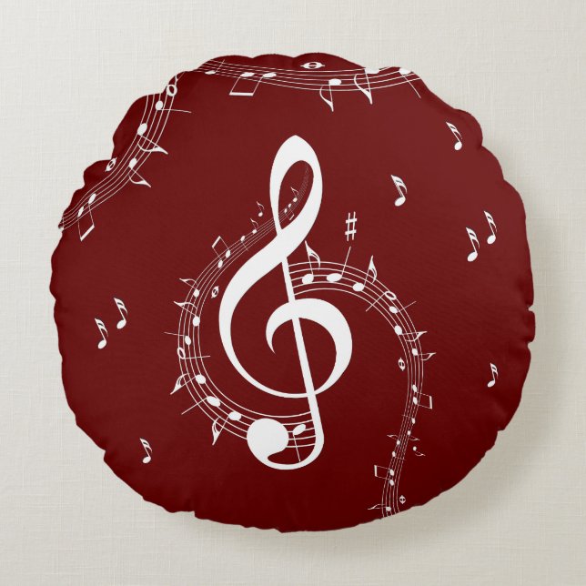 Almofada Redonda Climactic G Clef Music Red (Frente)
