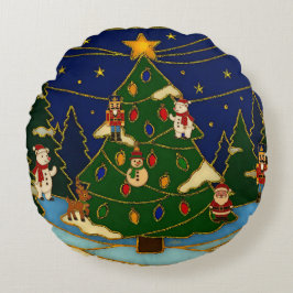 Almofada Redonda Cloisonne Art Whimsical Forest Classic Christmas