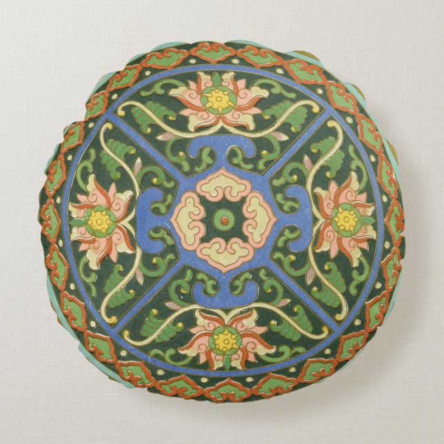 Almofada Redonda Cloisonte China Patter Asiático Oriental (Frente)