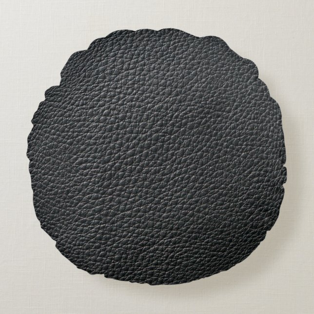 Almofada Redonda Close up of black leather texture and backgroundle (Frente)