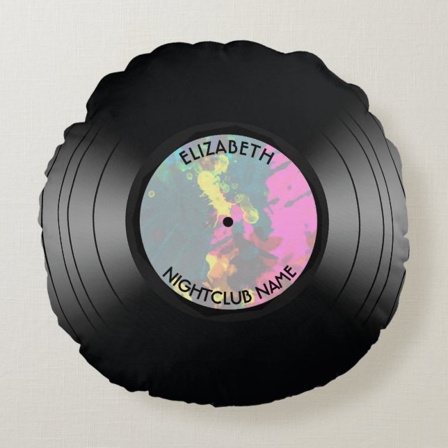 Almofada Redonda Clube nocturno do registro da música do vinil do (Frente)