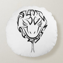 Almofada Redonda Cobra de Tribal Negro e Branco