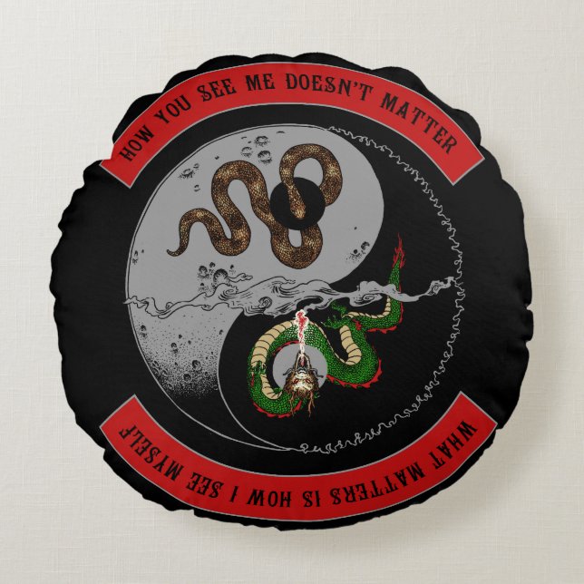 Almofada Redonda Cobra/dragão Ying/travesseiro redondo símbolo de (Frente)