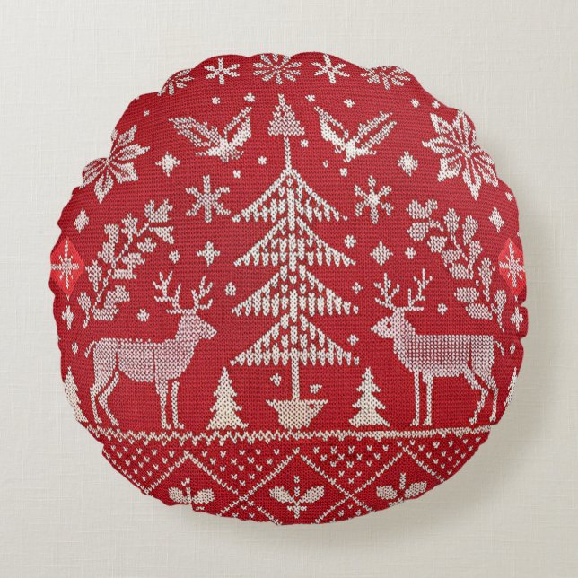 Almofada Redonda Cobrir Bordado de Natal Nórdico (Frente)