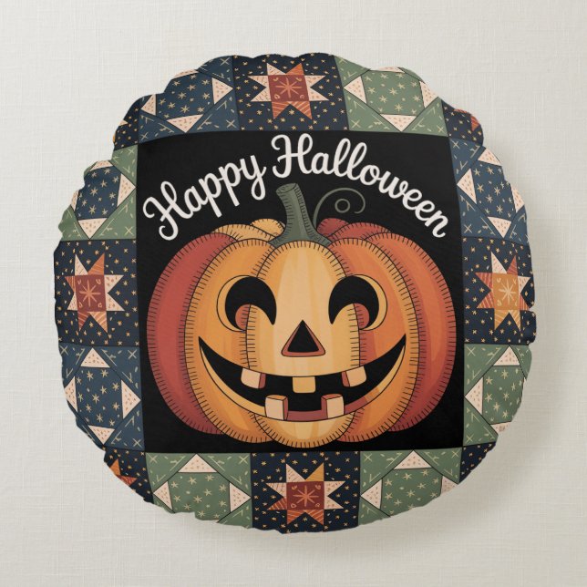 Almofada Redonda Cobrir Whimsical Jack-O'-Lanterna (Frente)