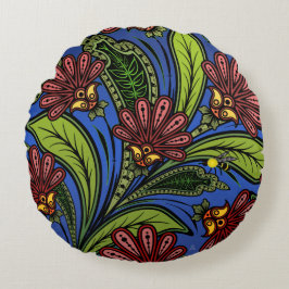 Almofada Redonda Cockscomb e BumbleBee Vibrant Blue, Verde, Rosa