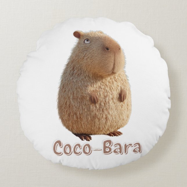 Almofada Redonda Coco-Bara Vibes. Capybara Core: Couto de Coco (Frente)