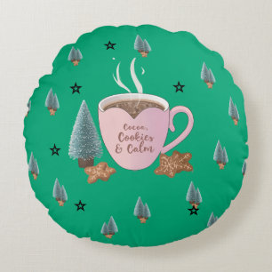 Almofada Redonda Cocoa, Cookies & Calm – Camiseta de Natal Pastel