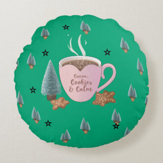 Almofada Redonda Cocoa, Cookies & Calm – Camiseta de Natal Pastel