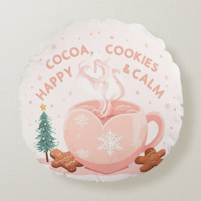Almofada Redonda Cocoa, Cookies & Calm – Pastel Christmas CoT-Shirt (Frente)