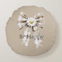 Almofada Redonda Cocoa Cream White Bow Daisy Flower Happy