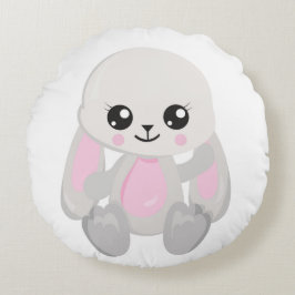 ALMOFADA REDONDA COELHINHOS DE PELÚCIA ROSA E BRANCO