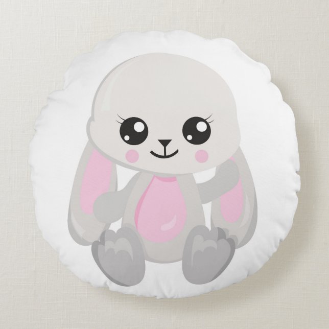 ALMOFADA REDONDA COELHINHOS DE PELÚCIA ROSA E BRANCO (Frente)