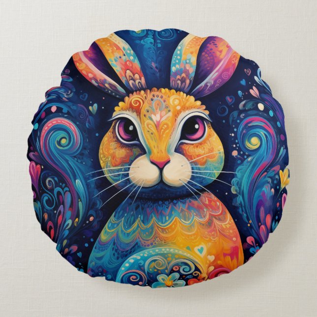 Almofada Redonda Coelhinhos e corações Azuis