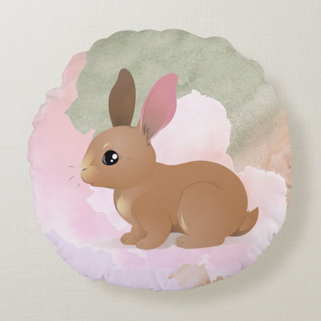 Almofada Redonda Coelho Coelho Coelho Coelho Coxo Páscoa Rosa-Cor-d (Frente)