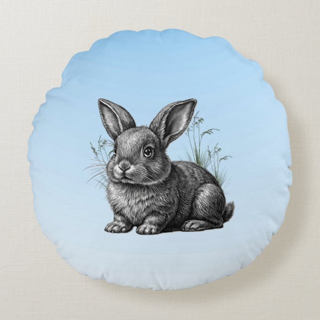 Almofada Redonda Coelho da Cinza bonita contra o céu azul (Frente)