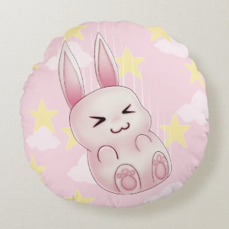 Almofada Redonda Coelho de coelho cor-de-rosa bonito de Kawaii que