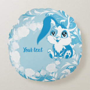 Almofada Redonda Coelho Personalizado Azul Fofo Kawaii