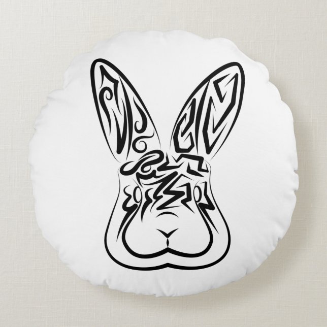 Almofada Redonda Coelho Tribal Negro e Branco (Frente)