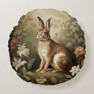 Almofada Redonda Coelho Vintage Woodland em Floresta Floral