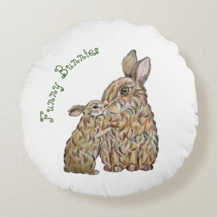 Almofada Redonda Coelhos engraçados. desenho do lápis