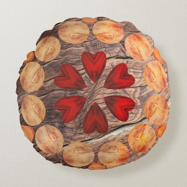 Almofada Redonda Cœurs et cercles en kaléidoscope  (Frente)