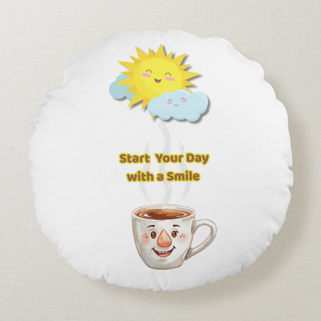 Almofada Redonda Coffee Time – Cute Smiling Cup (Frente)