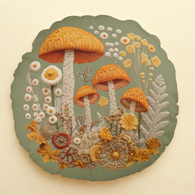 Almofada Redonda Cogumelo de Cottagecore (Criador carregado)