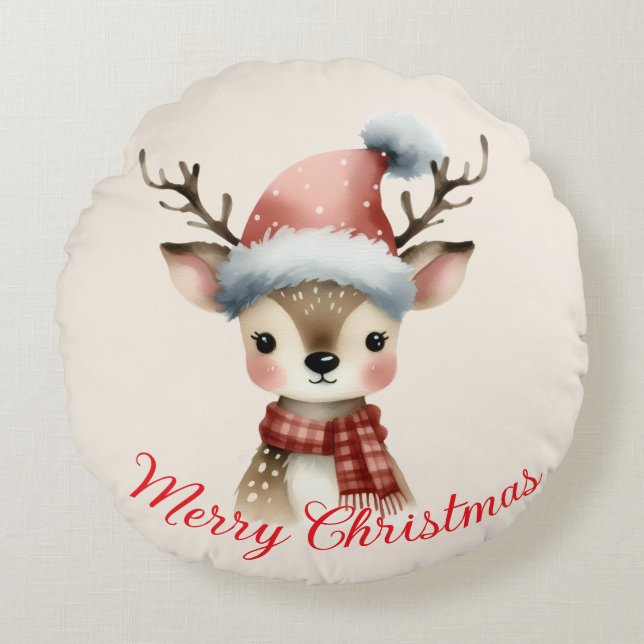 Almofada Redonda Cojín Redondo Reno  Navideño  (Frente)