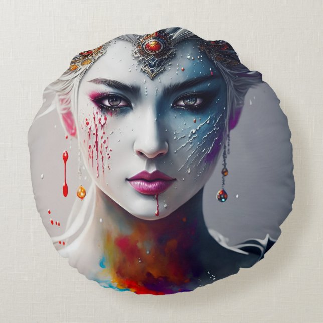 Almofada Redonda Cojín Redondo skin paint girl white (Verso)