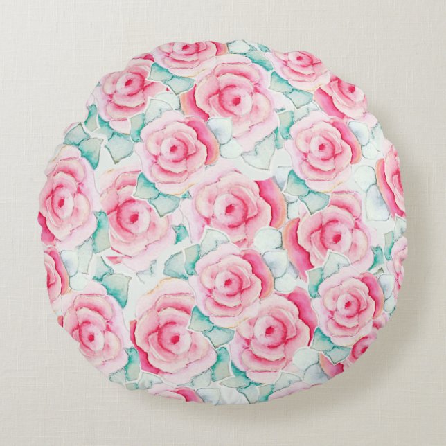 Almofada Redonda cojín redondo Throw Pillow Roses  (Frente)