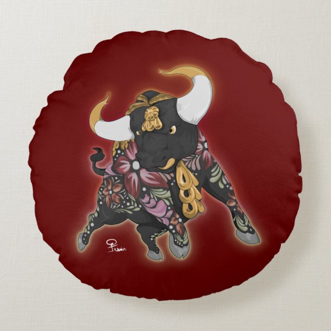 Almofada Redonda Cojín Torito De Pucará (Frente)