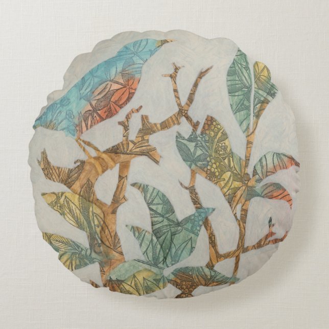 Almofada Redonda Colagem Aviária I (Frente)