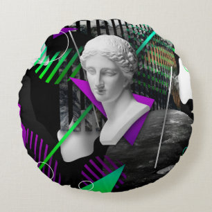 Almofada Redonda Colagem de arte contemporânea com estátua de gesso