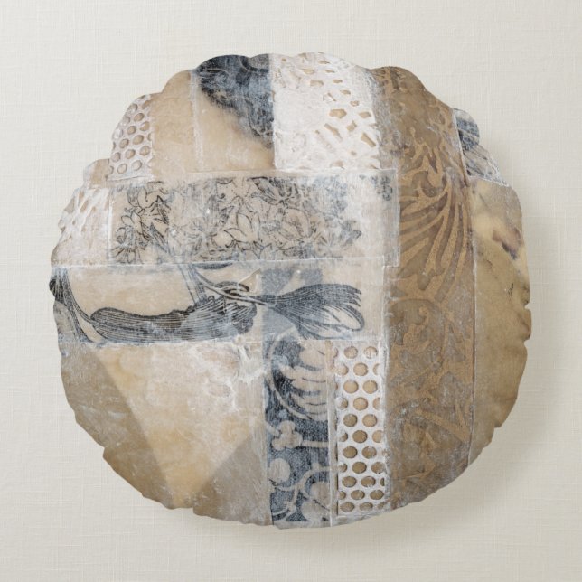 Almofada Redonda Colagem de rendas I (Frente)