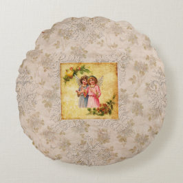 Almofada Redonda Colagem Vintage Retro com rendas e flores