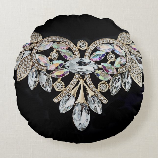 Almofada Redonda Colar de diamante, rocha-seca preta (Frente)