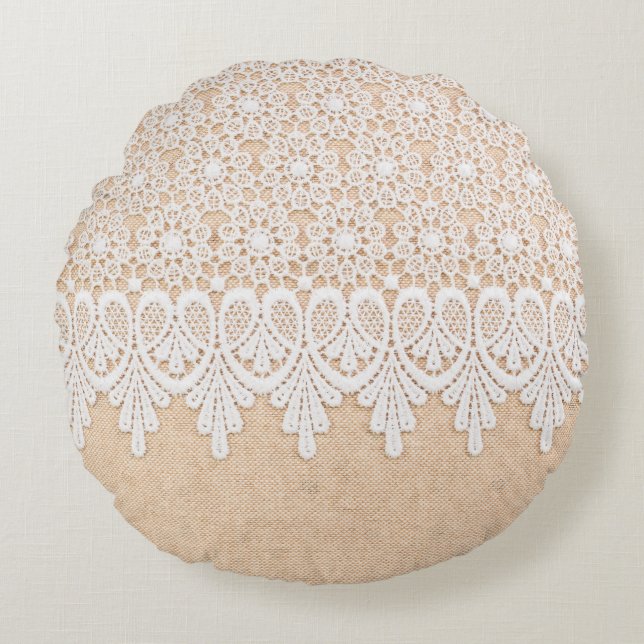 Almofada Redonda Colar Ornamental Branca sobre design tecido (Frente)
