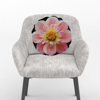 Almofada Redonda Colaretta rosa-rosa Dahlia na Floral Negra