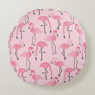 Almofada Redonda Coletor de flamingo rosa, padrão de verão tropic