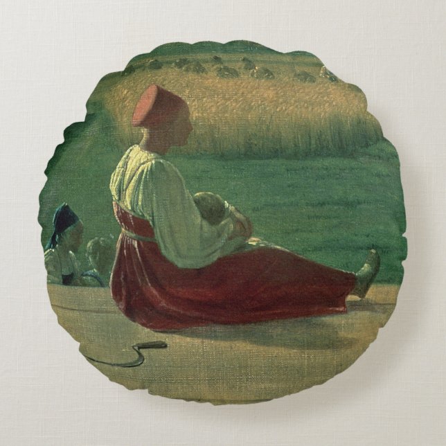 Almofada Redonda Colhendo no verão, 1820s (Frente)