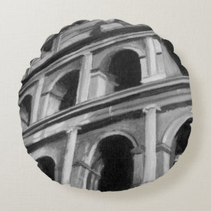 Almofada Redonda Colo Romano com Desenhos Arquitetônicos
