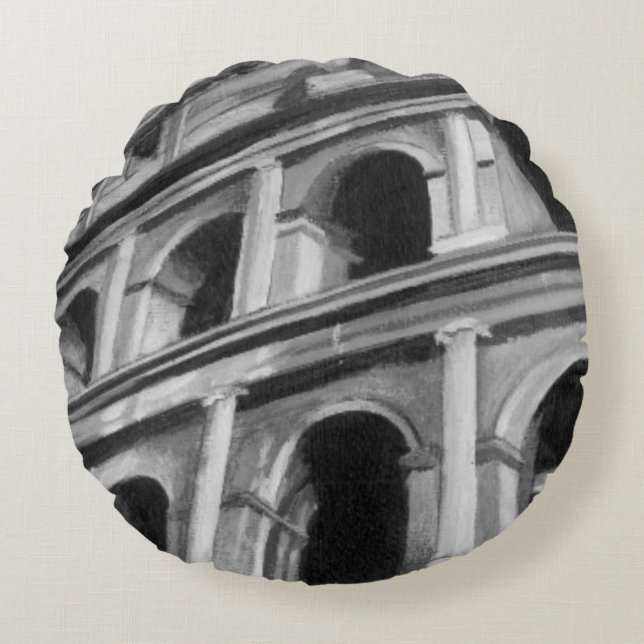 Almofada Redonda Colo Romano com Desenhos Arquitetônicos (Frente)