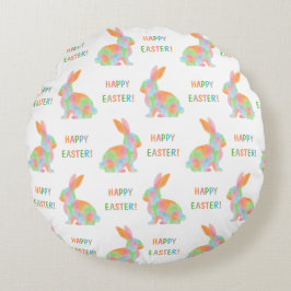 Almofada Redonda Colorful Bunnies Pattern With Happy Easter Text