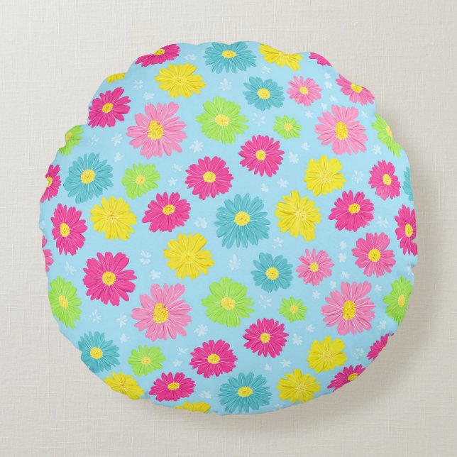 Almofada Redonda Colorful Daisies (Frente)