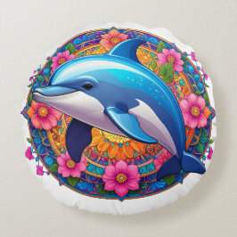 Almofada Redonda Colorful Dolphin Mandala Art