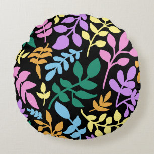 Almofada Redonda Colorful foliage in black background