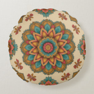 Almofada Redonda Colorful Mandala Floral Boho Art